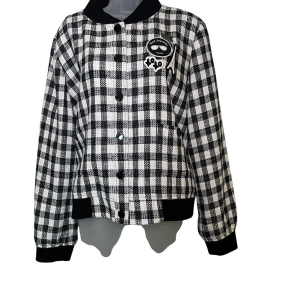 Karl Lagerfeld Paris Black White Gingham Check Tweed Bomber Jacket XL (Estimated - Picture 5 of 9